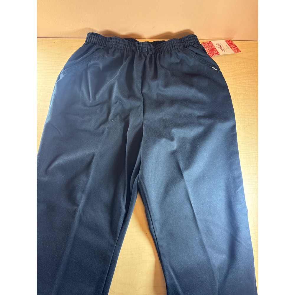 Chic Women Black Elastic Waist‎ Pull On Pants Petite 12 Cotton Straight Leg NEW
